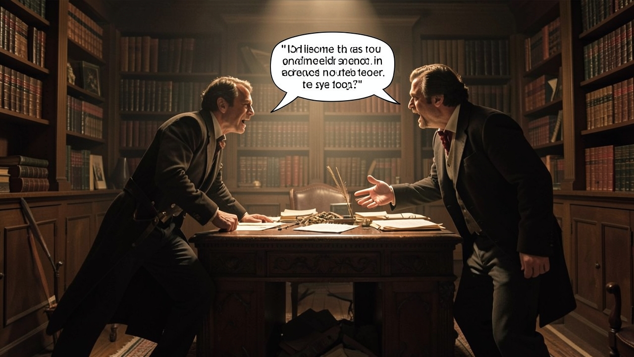 Gothic scene depicting writing character arguments dialogue techniques