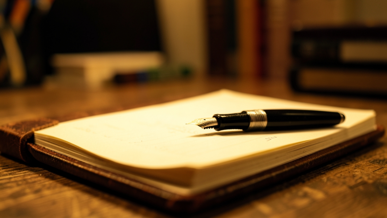 A gothic scene for a guide on editing purple prose, showing a quill and inkwell.