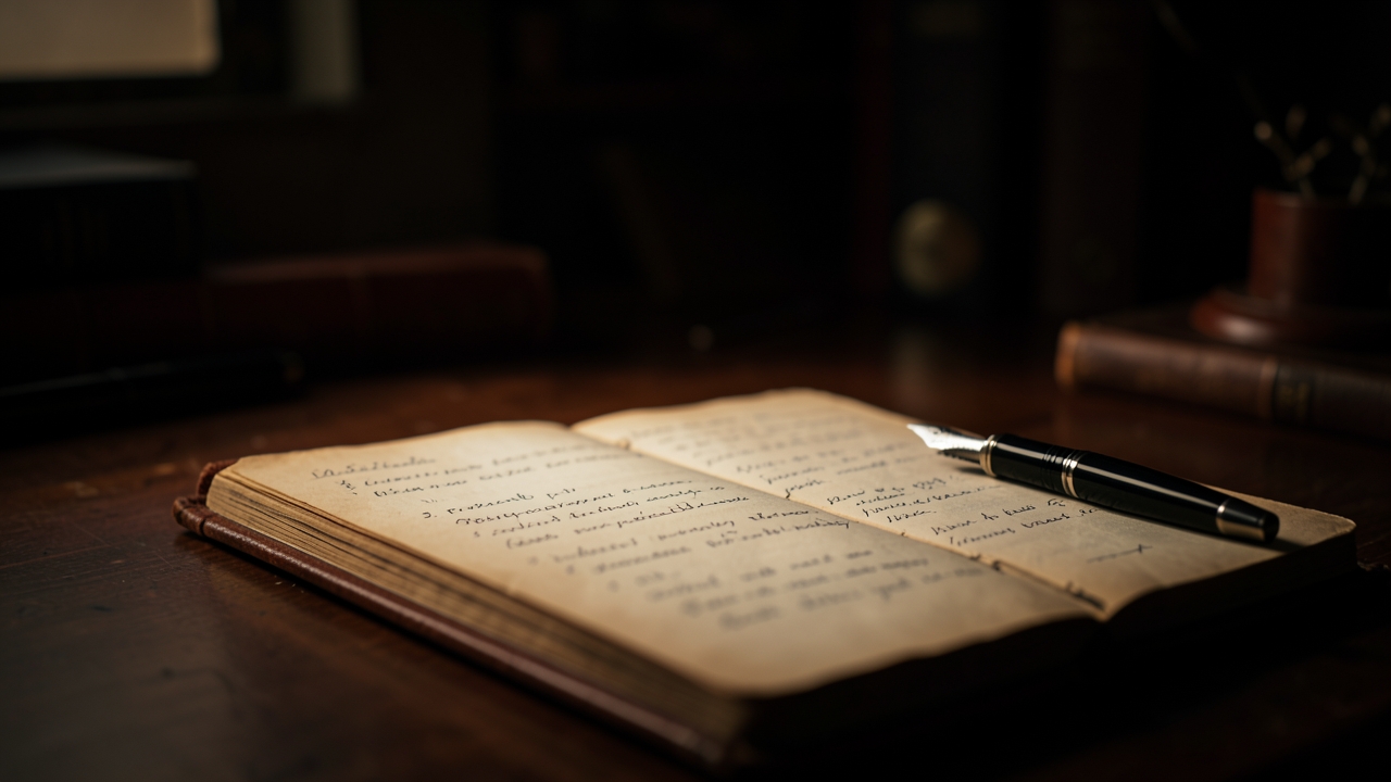 A candle illuminates a historical manuscript, a key element in mastering flashback techniques in historical fiction.