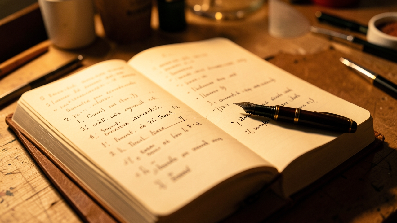 An antique inkwell and feather quill, symbolizing the deliberate semicolon writing technique in modern prose.
