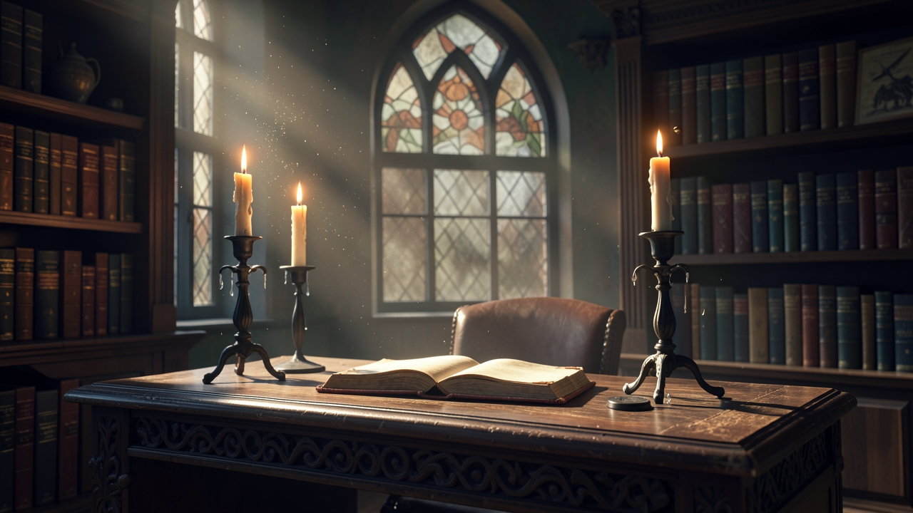 A candlelit desk holding a single handwritten final line for a reverse outlining writing prompt exercise